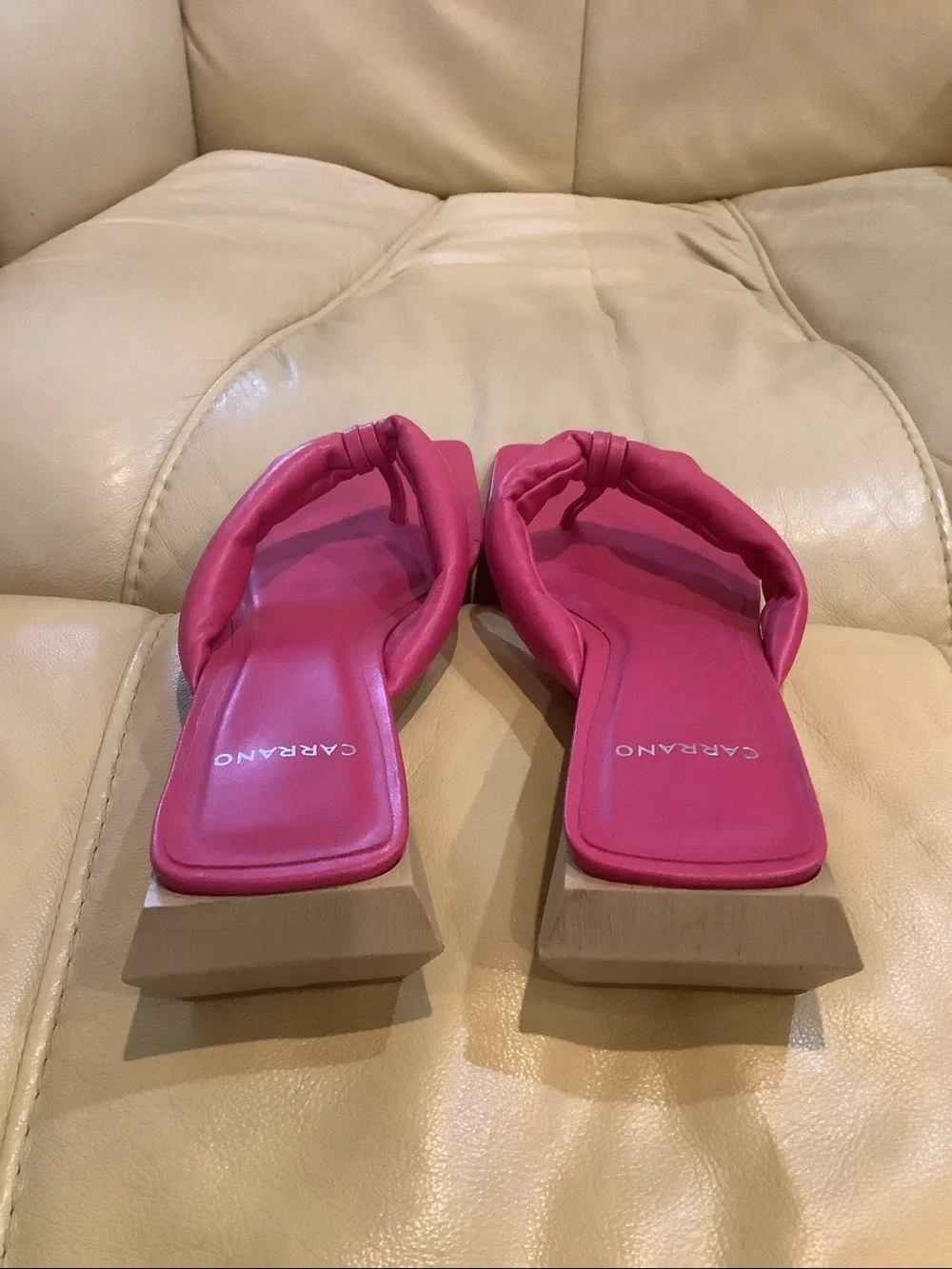 Carrano Hot Pink Ibiza Leather Mule Fuchsia Square-Toe Slide Sandal Size 8